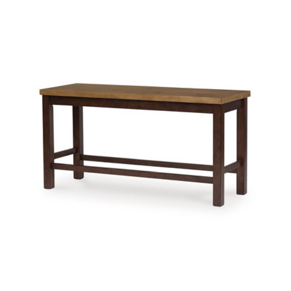 Benjara Rex Counter Height Bench, 48 Inch Light Brown Plank Seat, Dark Brown