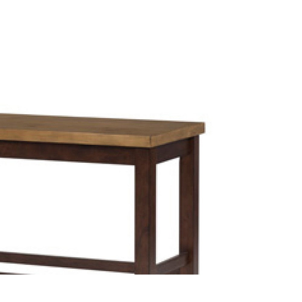 Benjara Rex Counter Height Bench, 48 Inch Light Brown Plank Seat, Dark Brown
