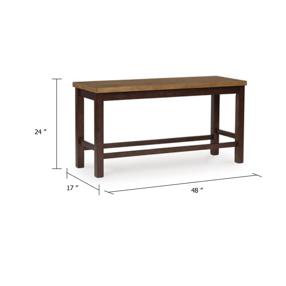 Benjara Rex Counter Height Bench, 48 Inch Light Brown Plank Seat, Dark Brown
