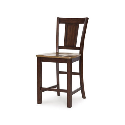 Benjara Rex Counter Height Chair Set of 2, Light Brown Plank Seat, Dark Brown