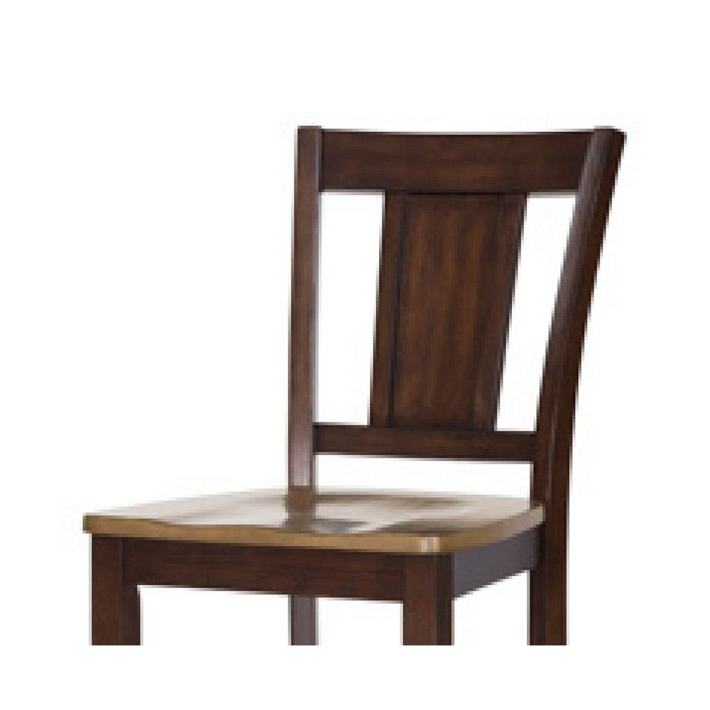 Benjara Rex Counter Height Chair Set of 2, Light Brown Plank Seat, Dark Brown