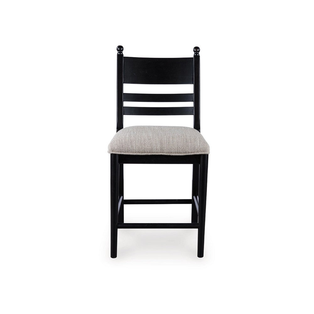 Benjara Gela Counter Height Chair Set of 2, Beige Seat, Black Ladderback