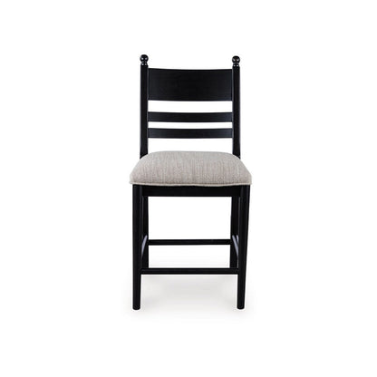 Benjara Gela Counter Height Chair Set of 2, Beige Seat, Black Ladderback