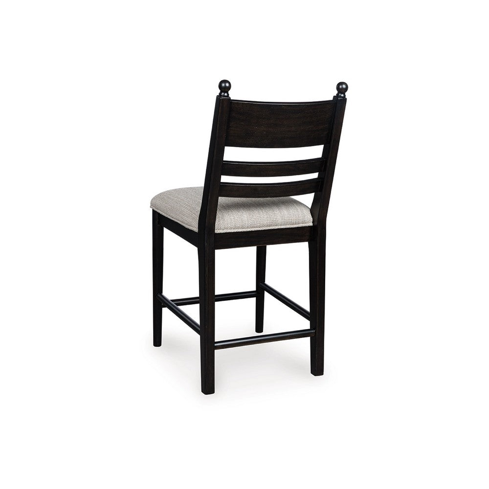 Benjara Gela Counter Height Chair Set of 2, Beige Seat, Black Ladderback