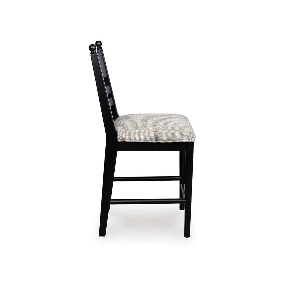 Benjara Gela Counter Height Chair Set of 2, Beige Seat, Black Ladderback