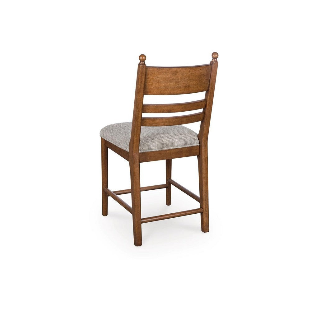 Benjara Gela Counter Height Chair Set of 2, Beige Seat, Brown Ladderback