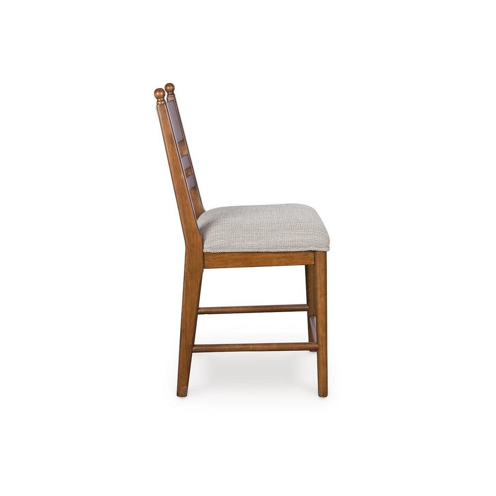 Benjara Gela Counter Height Chair Set of 2, Beige Seat, Brown Ladderback