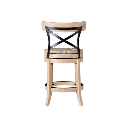 Benjara Mia Swivel Counter Chair, Black Metal Cross Back, Blonde Oak Brown