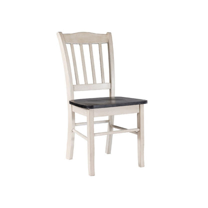 Benjara Nova Dining Side Chair Set of 2, Euro Black Wood Seat, Antique White