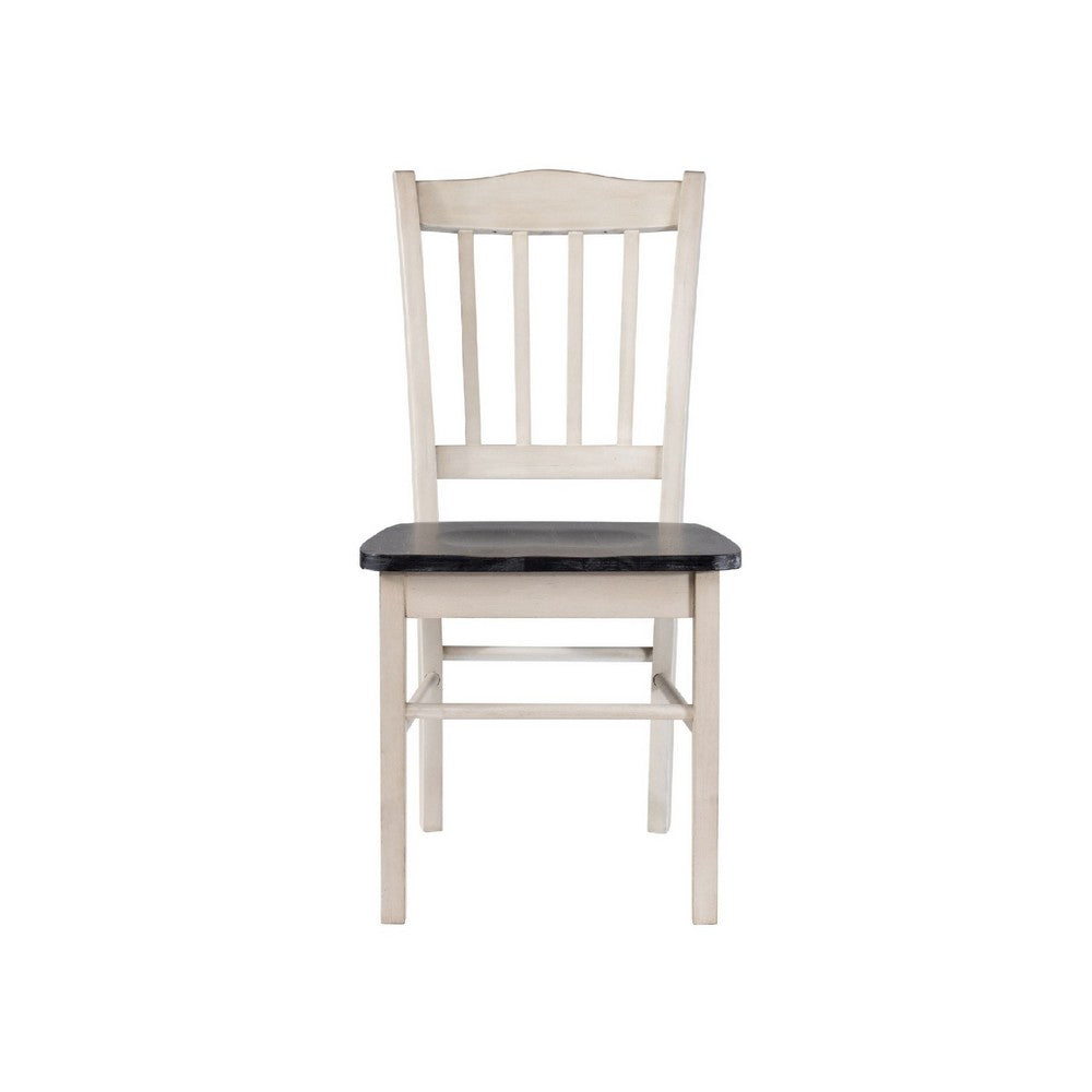 Benjara Nova Dining Side Chair Set of 2, Euro Black Wood Seat, Antique White