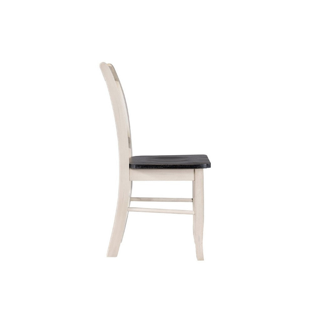Benjara Nova Dining Side Chair Set of 2, Euro Black Wood Seat, Antique White