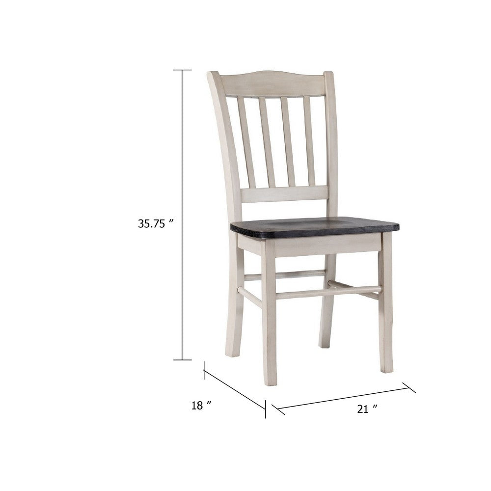 Benjara Nova Dining Side Chair Set of 2, Euro Black Wood Seat, Antique White