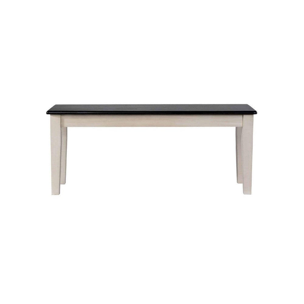Benjara Nova Dining Bench, 44 Inch Euro Black Ash Wood Seat, Antique White