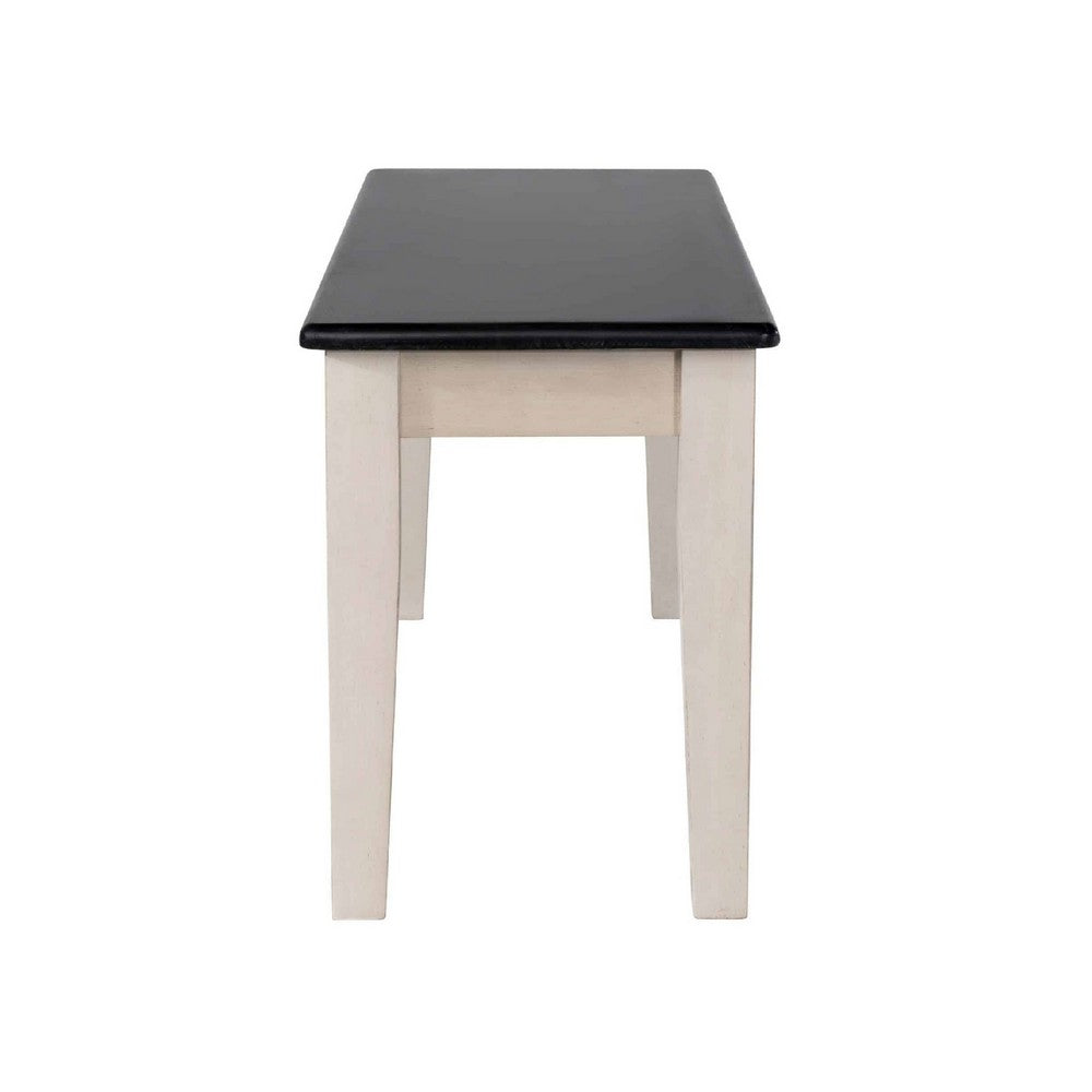 Benjara Nova Dining Bench, 44 Inch Euro Black Ash Wood Seat, Antique White