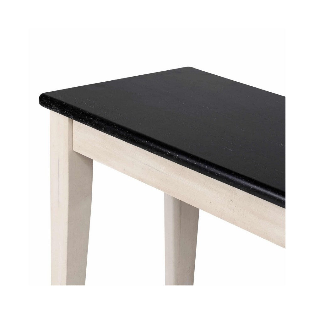 Benjara Nova Dining Bench, 44 Inch Euro Black Ash Wood Seat, Antique White