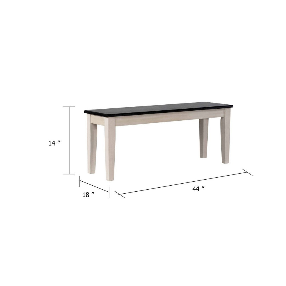 Benjara Nova Dining Bench, 44 Inch Euro Black Ash Wood Seat, Antique White