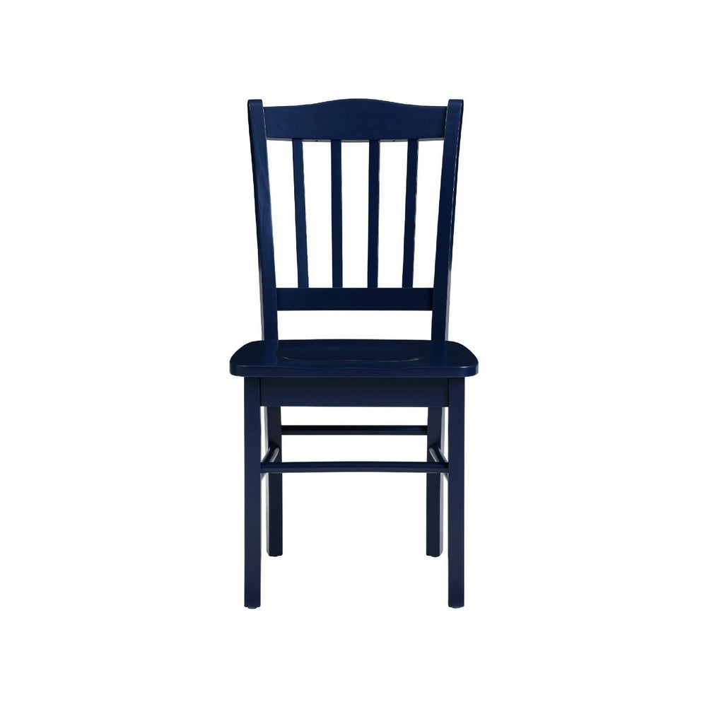 Benjara Nova Dining Side Chair Set of 2, Shaker Style, Farmhouse Navy Blue Wood