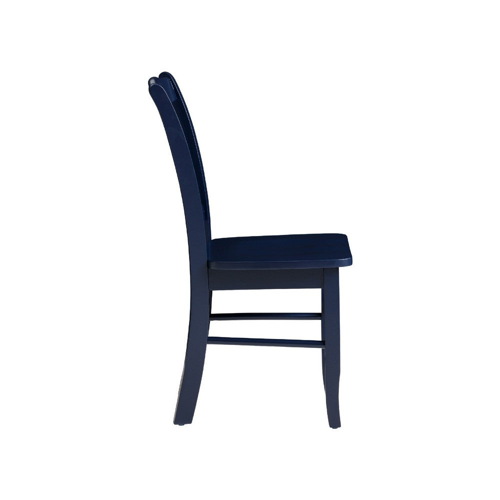 Benjara Nova Dining Side Chair Set of 2, Shaker Style, Farmhouse Navy Blue Wood