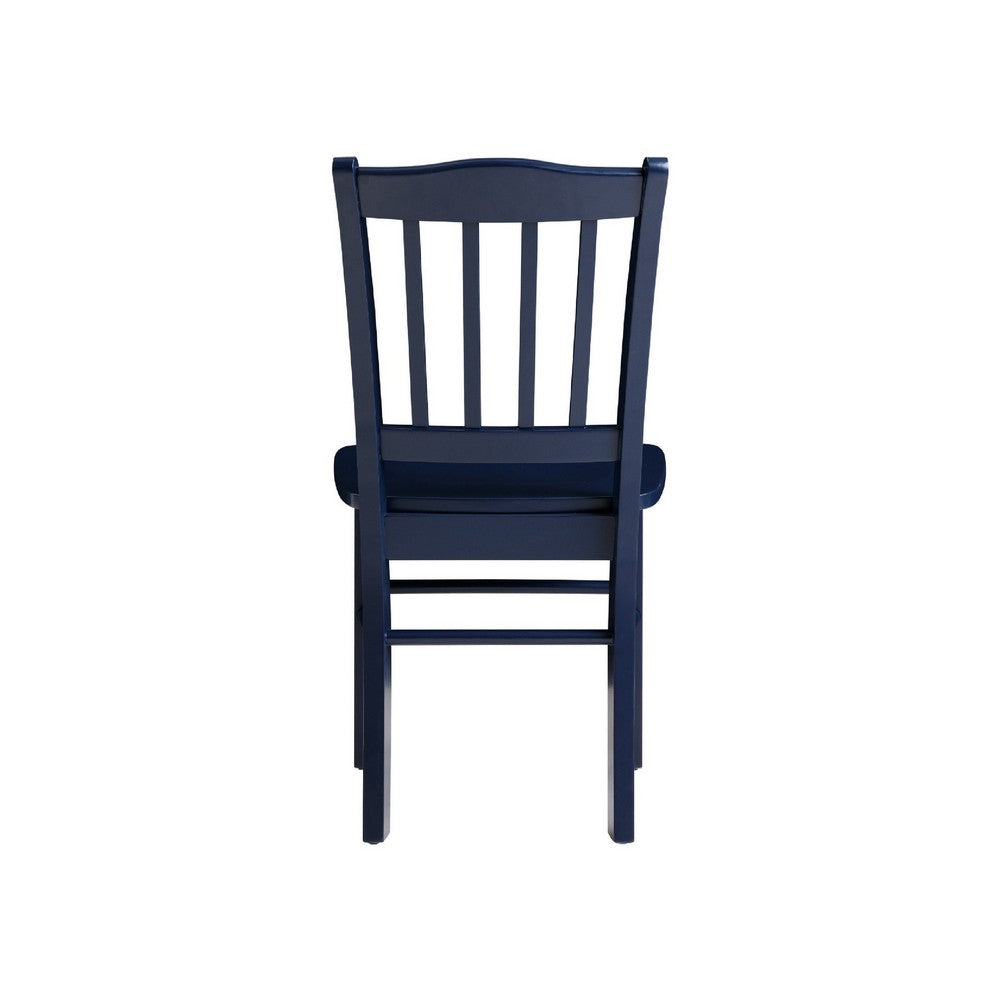 Benjara Nova Dining Side Chair Set of 2, Shaker Style, Farmhouse Navy Blue Wood