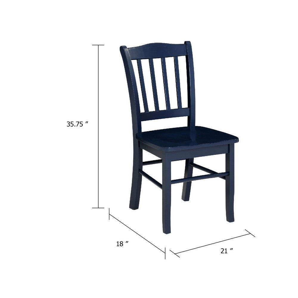 Benjara Nova Dining Side Chair Set of 2, Shaker Style, Farmhouse Navy Blue Wood