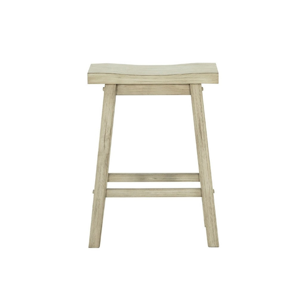 Benjara Amber Counter Height Stool, Saddle Seat, Backless, Weathered Gray Wood