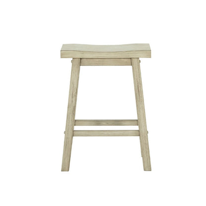 Benjara Amber Counter Height Stool, Saddle Seat, Backless, Weathered Gray Wood