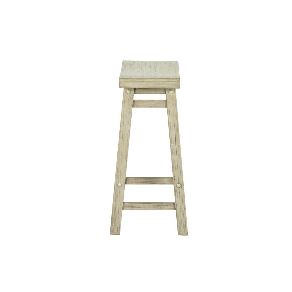 Benjara Amber Counter Height Stool, Saddle Seat, Backless, Weathered Gray Wood