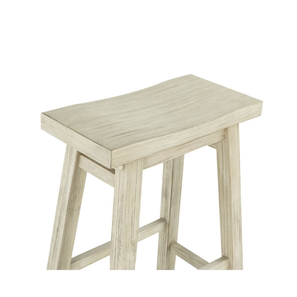 Benjara Amber Counter Height Stool, Saddle Seat, Backless, Weathered Gray Wood