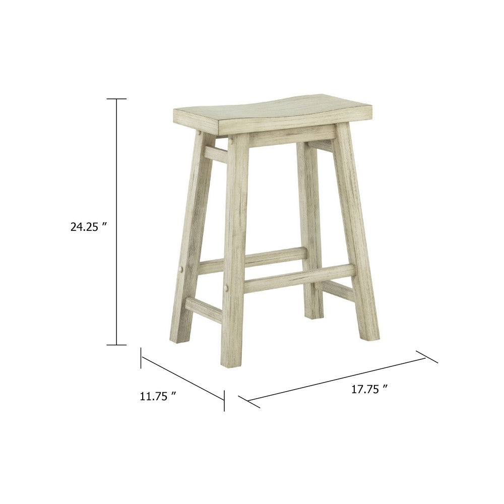 Benjara Amber Counter Height Stool, Saddle Seat, Backless, Weathered Gray Wood