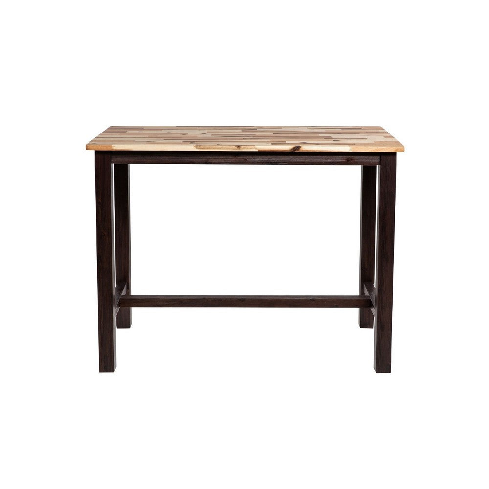 Benjara Amber Pub Table, 47 Inch Rectangular Top, Espresso Brown Trestle Base