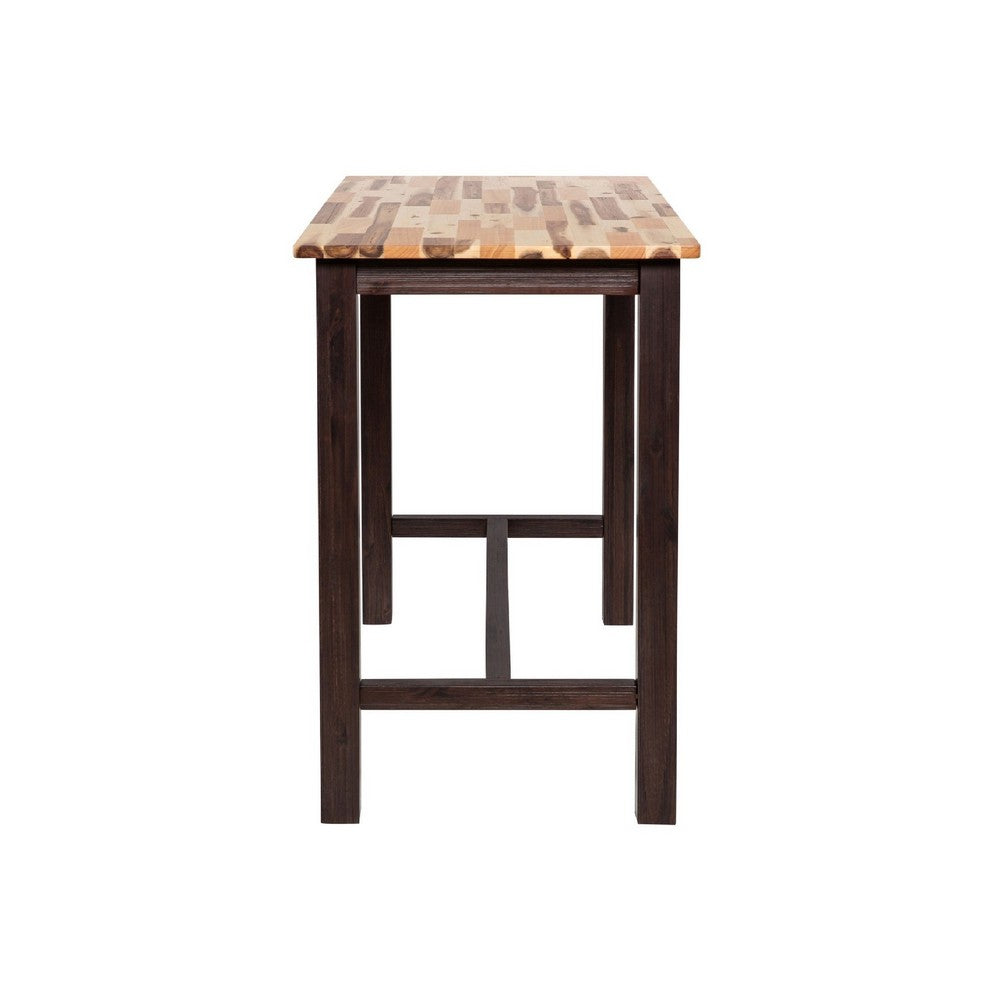 Benjara Amber Pub Table, 47 Inch Rectangular Top, Espresso Brown Trestle Base