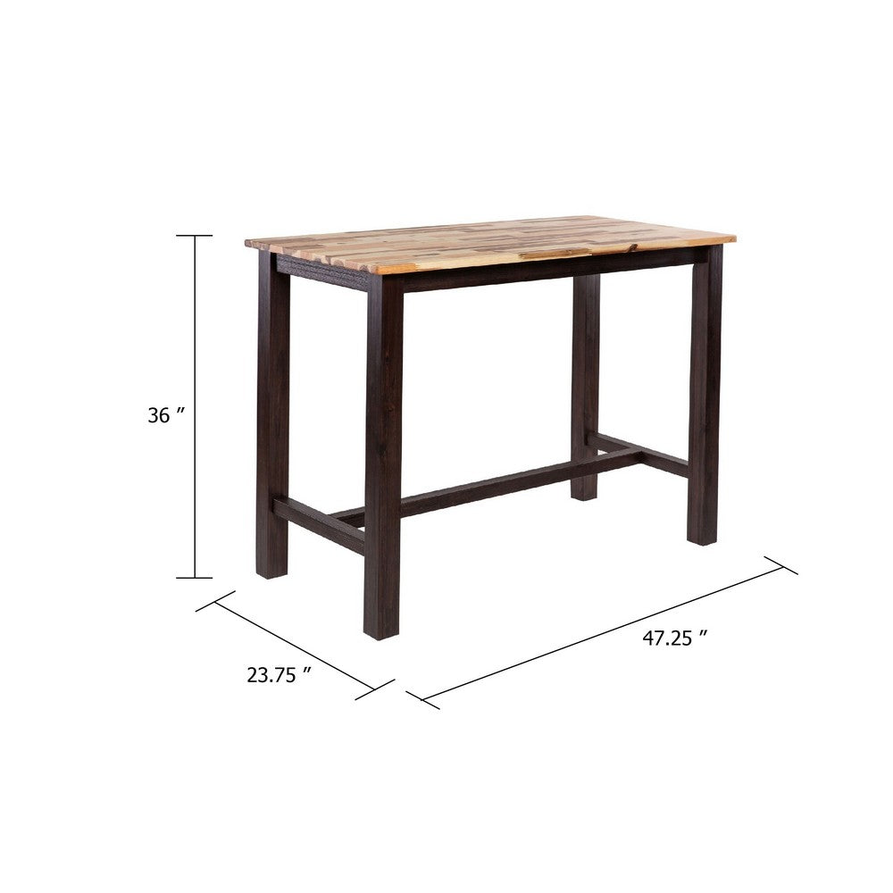 Benjara Amber Pub Table, 47 Inch Rectangular Top, Espresso Brown Trestle Base
