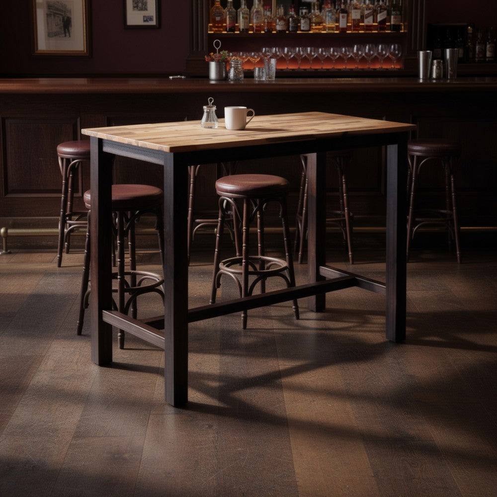 Benjara Amber Pub Table, 47 Inch Rectangular Top, Espresso Brown Trestle Base