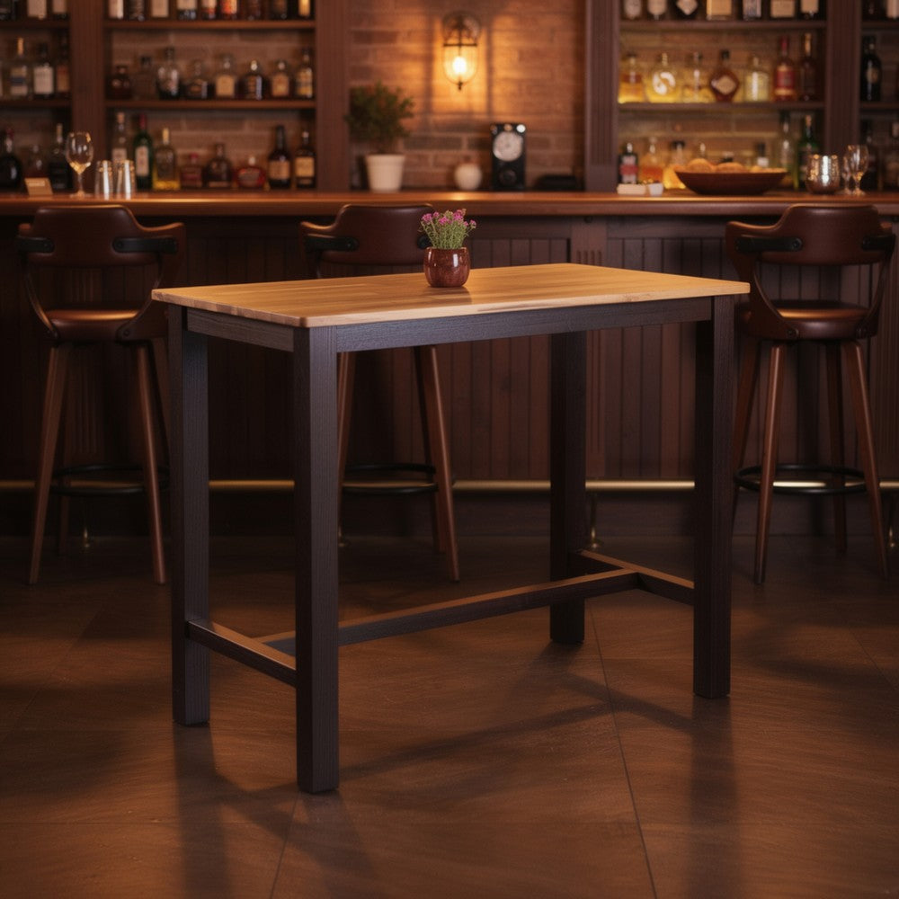 Benjara Amber Pub Table, 47 Inch Rectangular Top, Espresso Brown Trestle Base