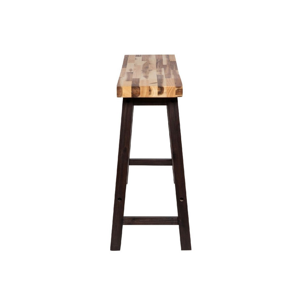 Benjara Amber Counter Height Bench, 33 Inch Natural Brown Seat, Espresso Brown