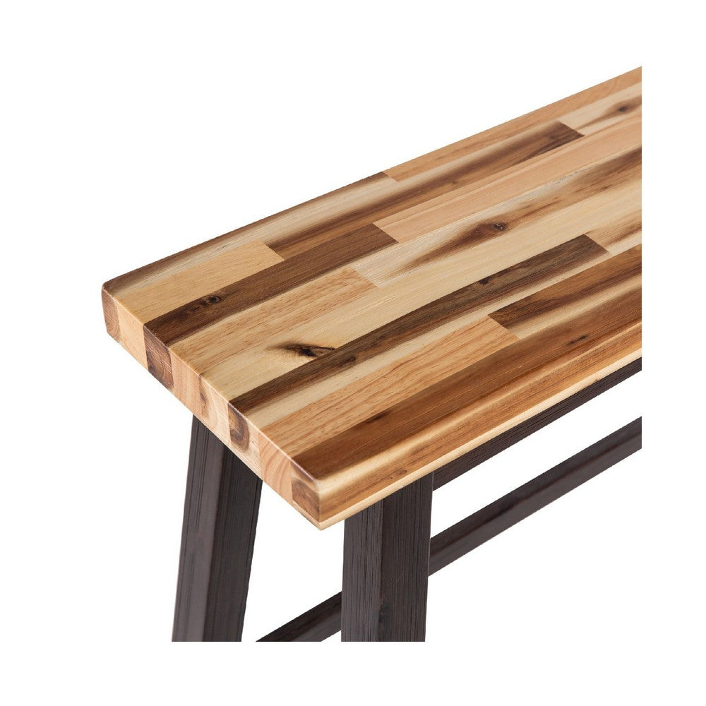 Benjara Amber Counter Height Bench, 33 Inch Natural Brown Seat, Espresso Brown