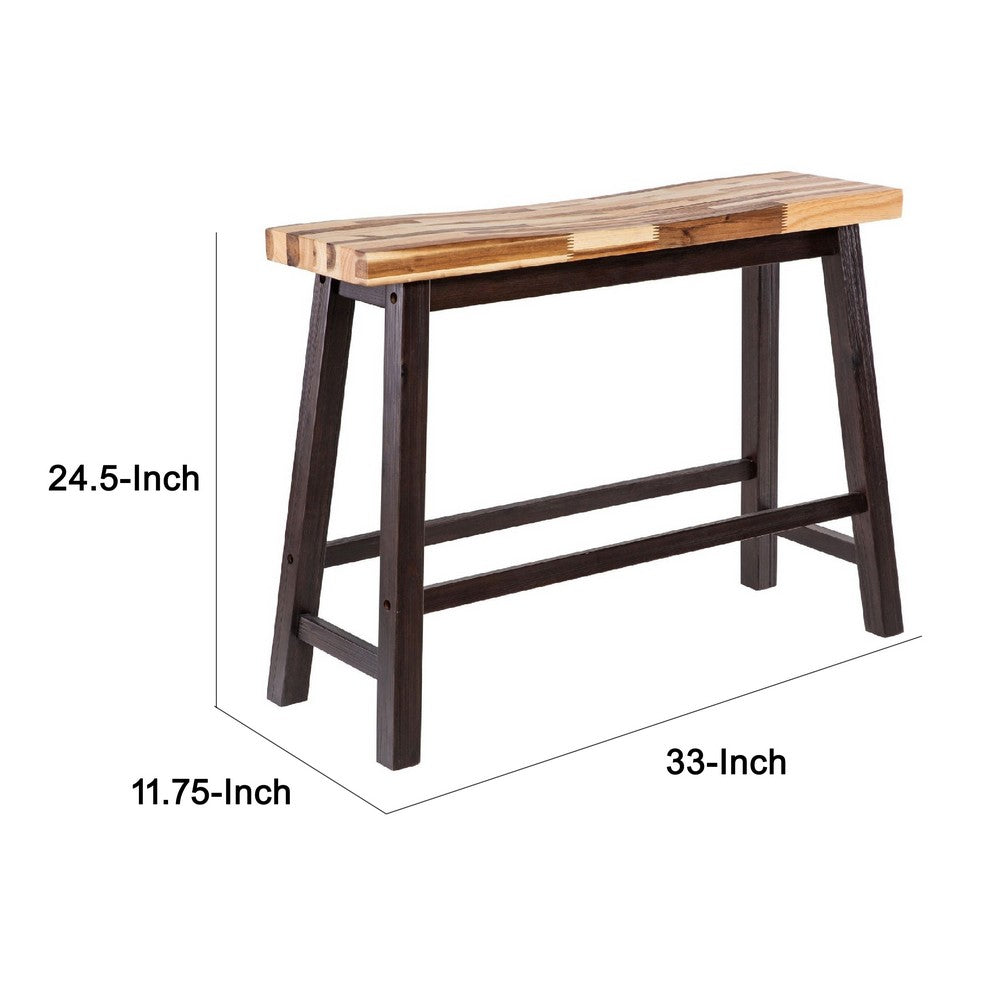 Benjara Amber Counter Height Bench, 33 Inch Natural Brown Seat, Espresso Brown