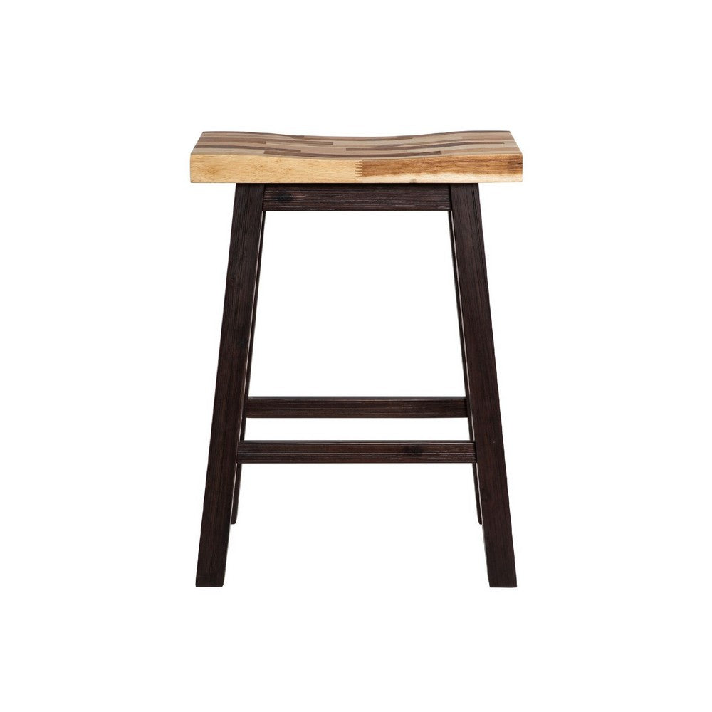 Benjara Amber Counter Height Stool, Saddle Seat, Espresso Brown Wood