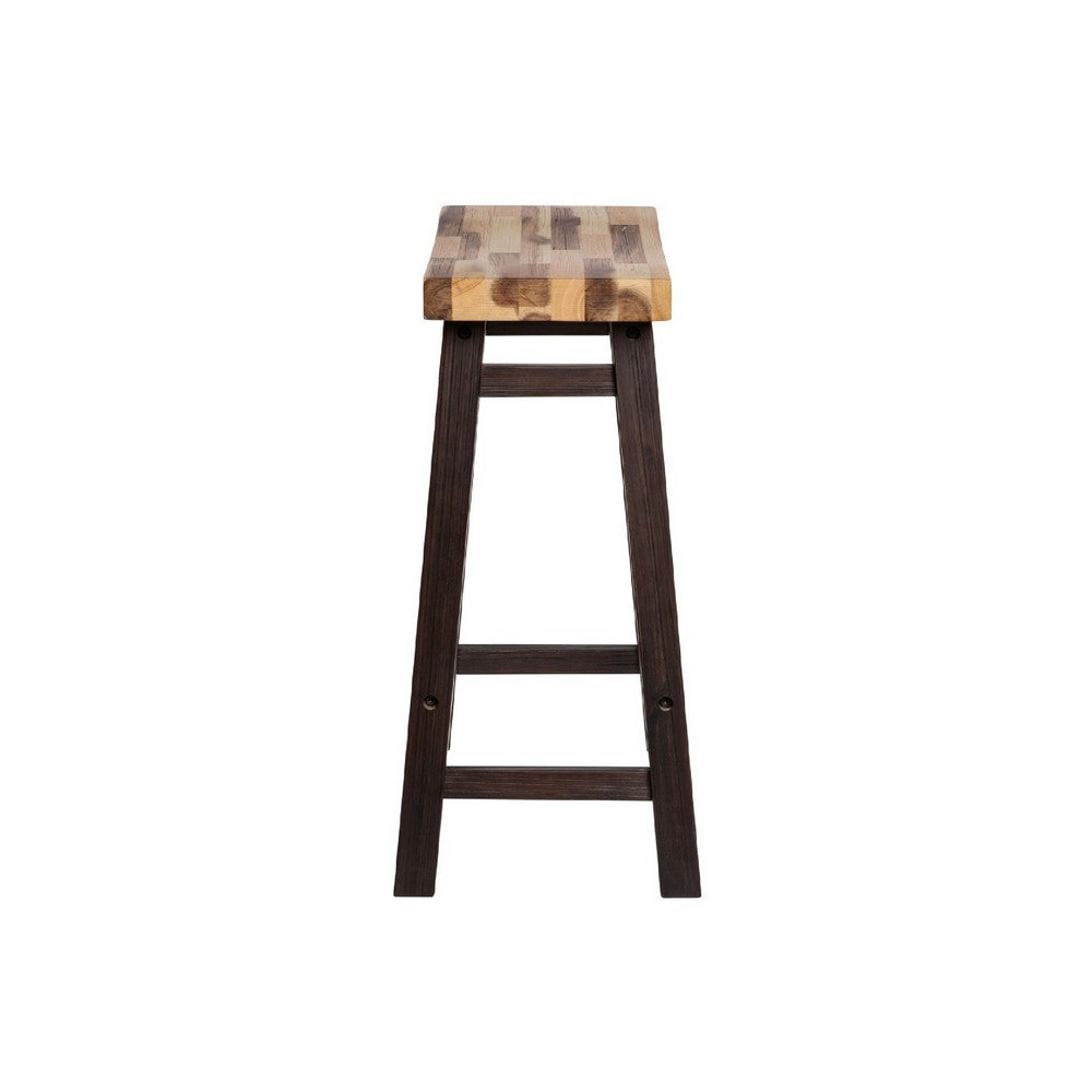 Benjara Amber Counter Height Stool, Saddle Seat, Espresso Brown Wood
