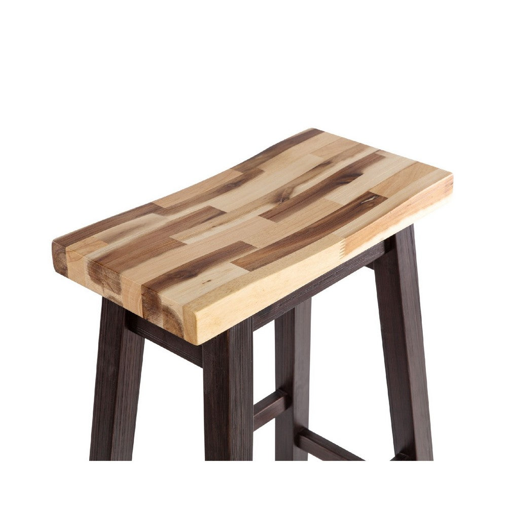 Benjara Amber Counter Height Stool, Saddle Seat, Espresso Brown Wood