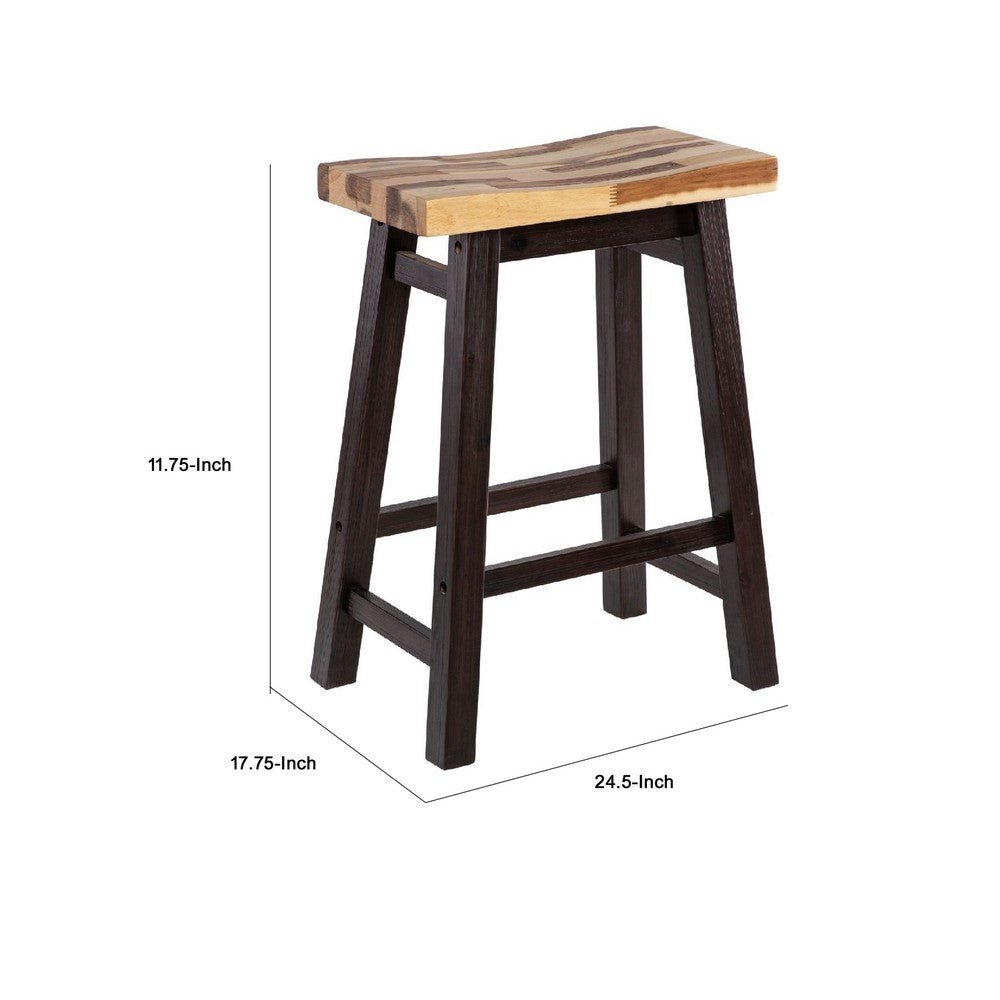 Benjara Amber Counter Height Stool, Saddle Seat, Espresso Brown Wood