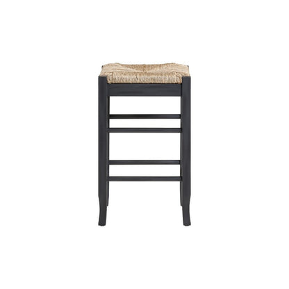 Benjara Sezy Counter Height Stool, Rush Rattan Square Seat, Charcoal Gray Base