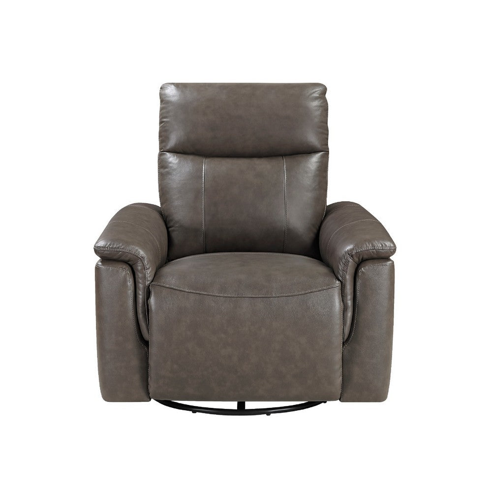 Benjara Jen Manual Swivel Glider Reclining Chair, Dark Brown Top Grain Leather