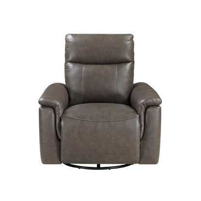 Benjara Jen Manual Swivel Glider Reclining Chair, Dark Brown Top Grain Leather