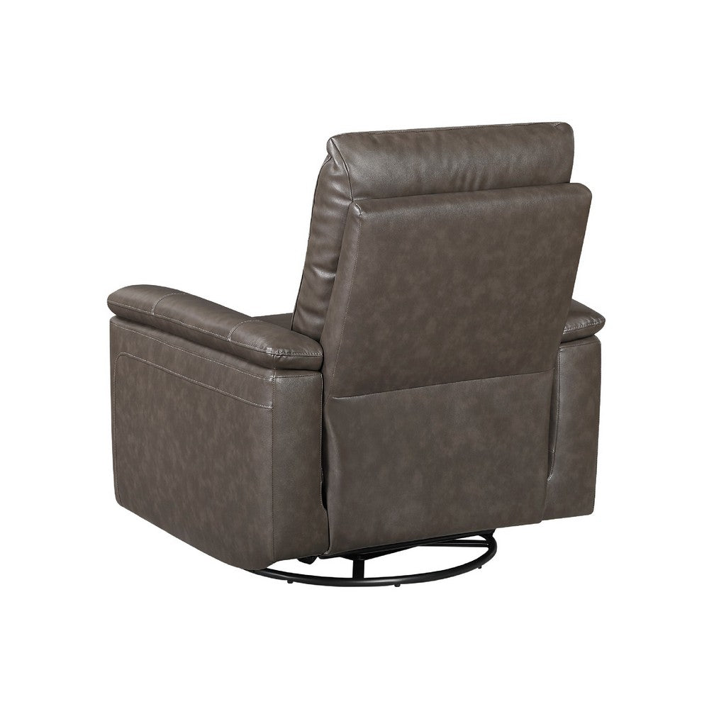 Benjara Jen Manual Swivel Glider Reclining Chair, Dark Brown Top Grain Leather