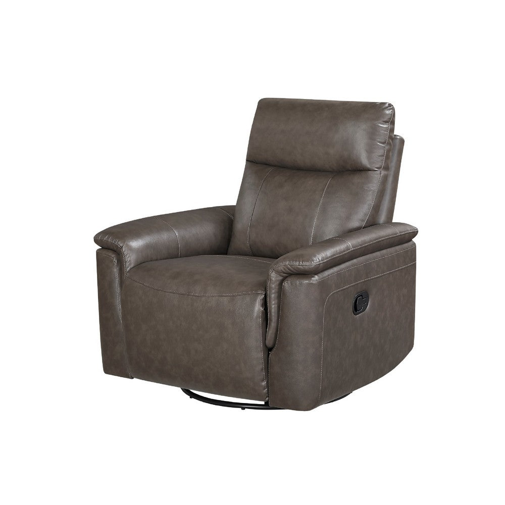 Benjara Jen Manual Swivel Glider Reclining Chair, Dark Brown Top Grain Leather
