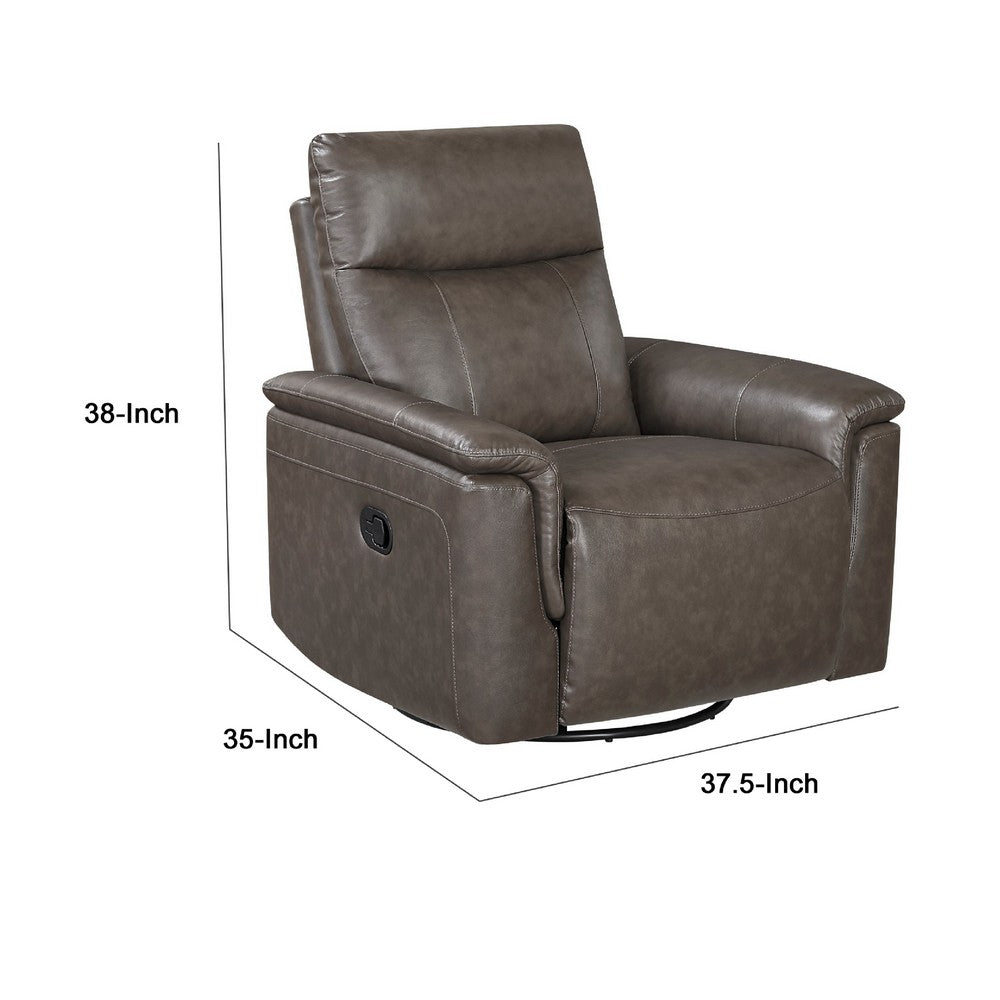 Benjara Jen Manual Swivel Glider Reclining Chair, Dark Brown Top Grain Leather