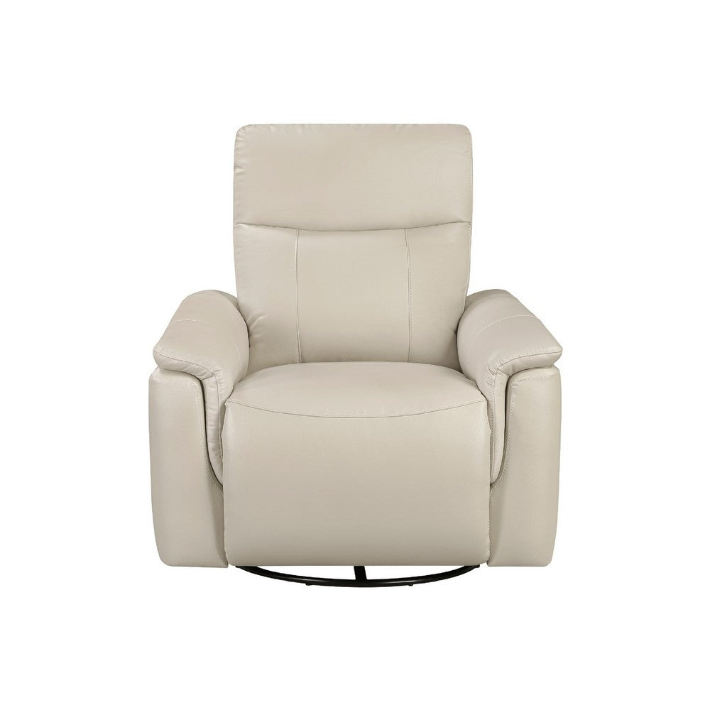Benjara Jen Manual Swivel Glider Reclining Chair, Taupe Top Grain Leather