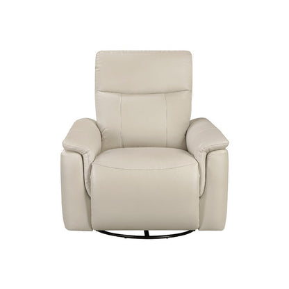 Benjara Jen Manual Swivel Glider Reclining Chair, Taupe Top Grain Leather