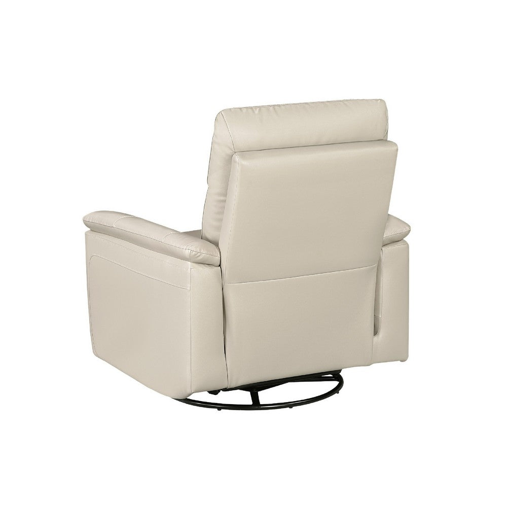 Benjara Jen Manual Swivel Glider Reclining Chair, Taupe Top Grain Leather